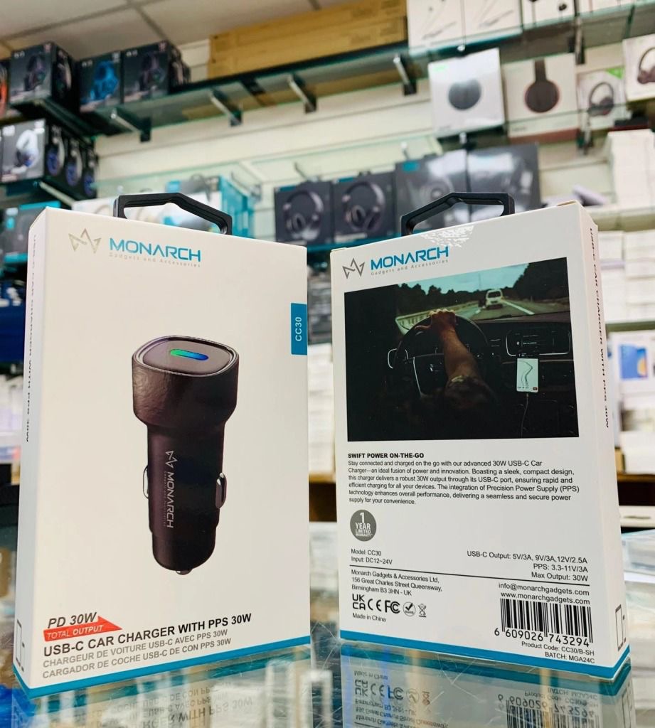 Monarch CC30 USB-C car charger, 30W
