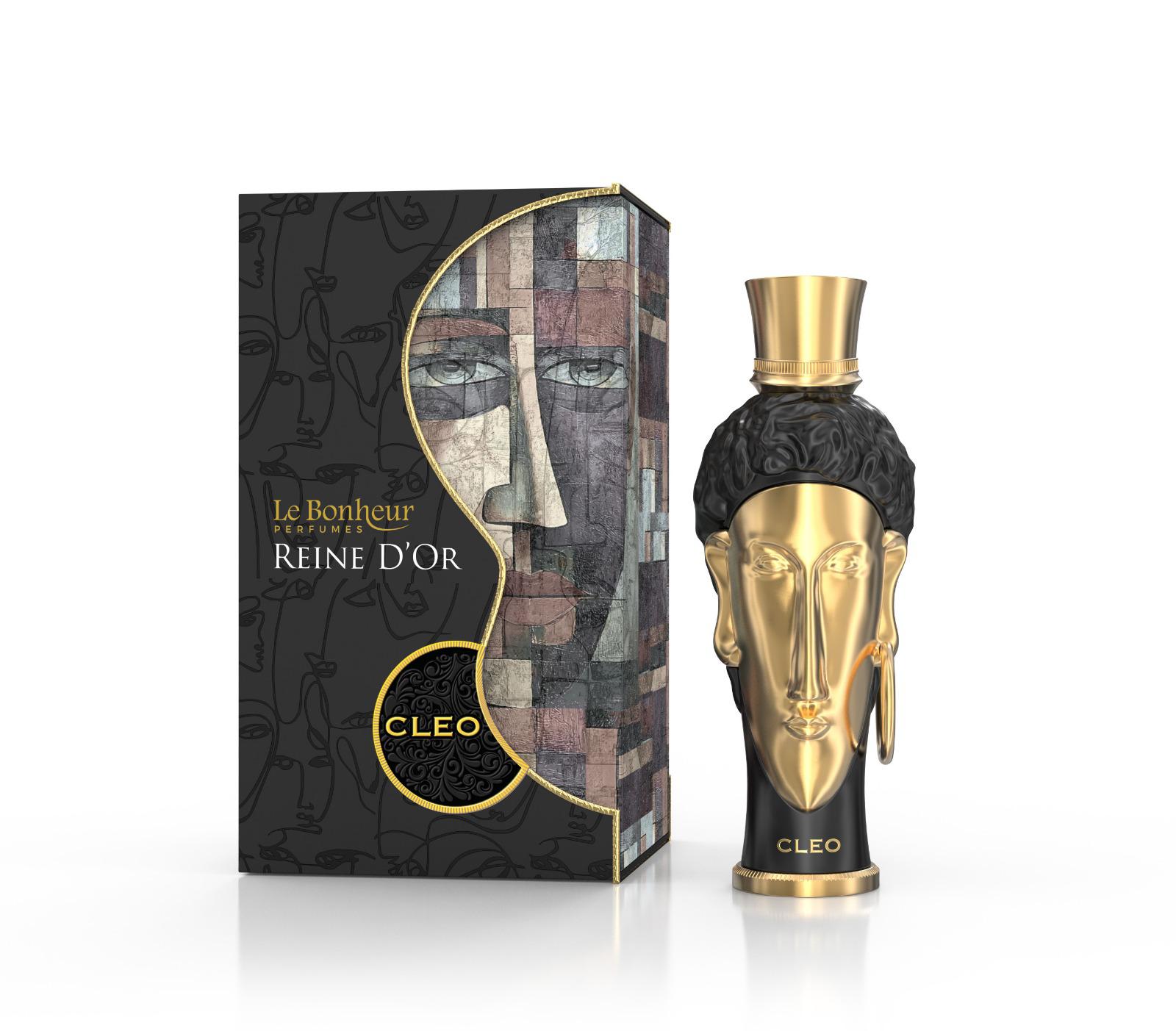 Cleo Reine d'Or by Le Bonheur Perfumes bottle and presentation box
