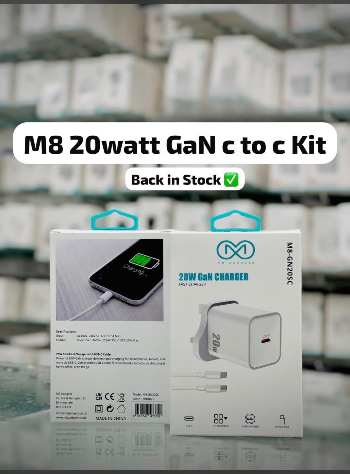 M8 20W GaN charger + USB-C cable kit
