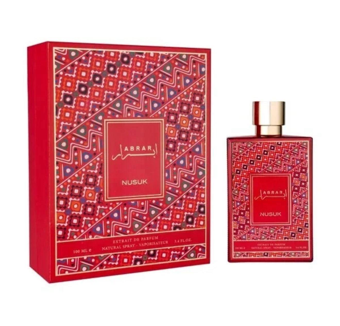 Abrar by Nusuk red extrait de parfum bottle and presentation box