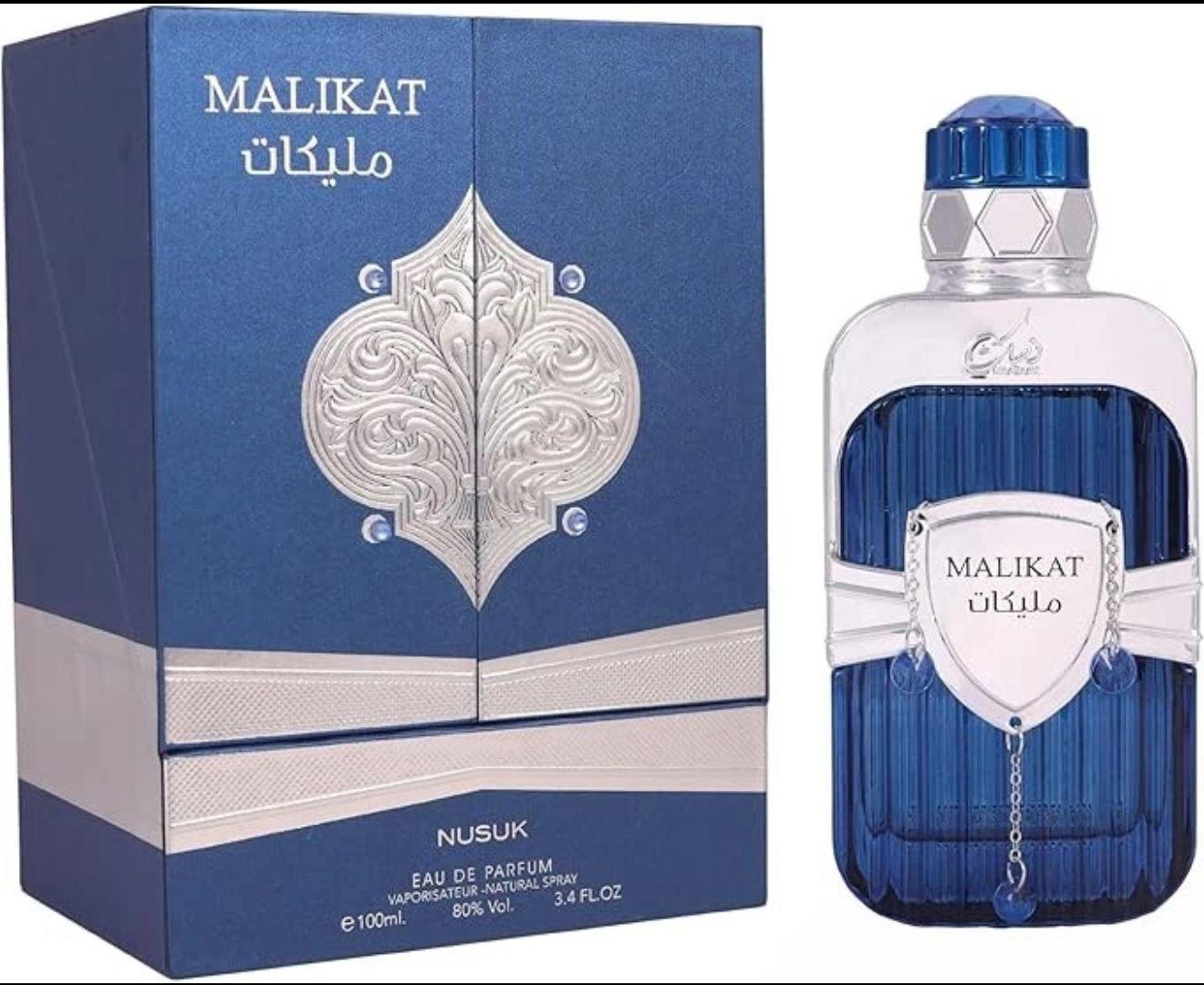 Malikat by Nusuk blue eau de parfum bottle and presentation box