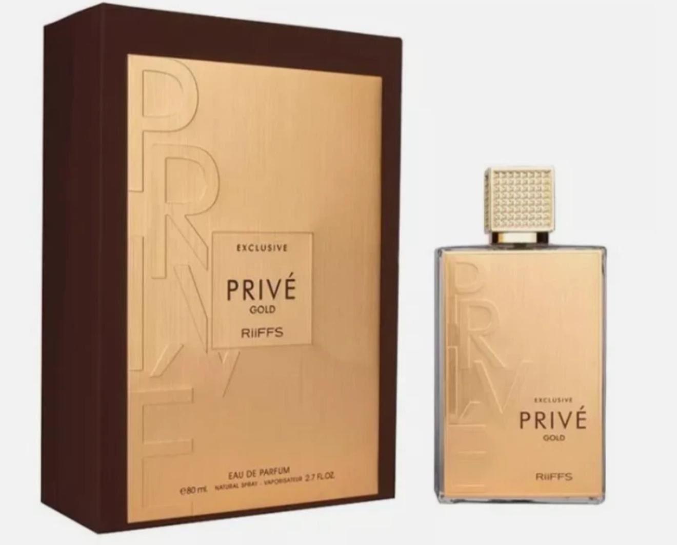 Exclusive Privé Gold by Riiffs eau de parfum bottle and presentation box