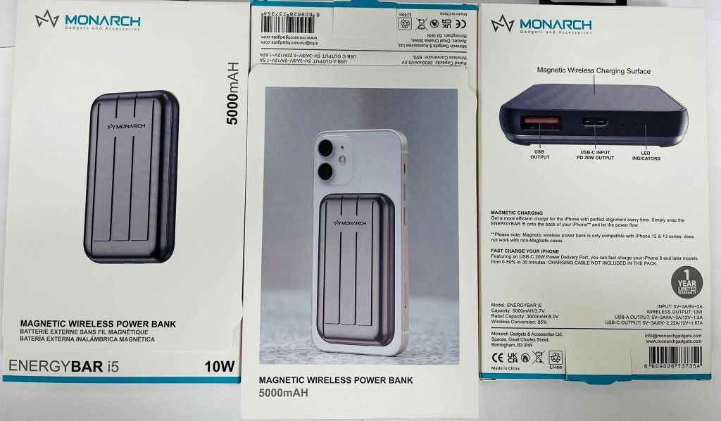 Monarch magnetic wireless power bank, 5000mAh