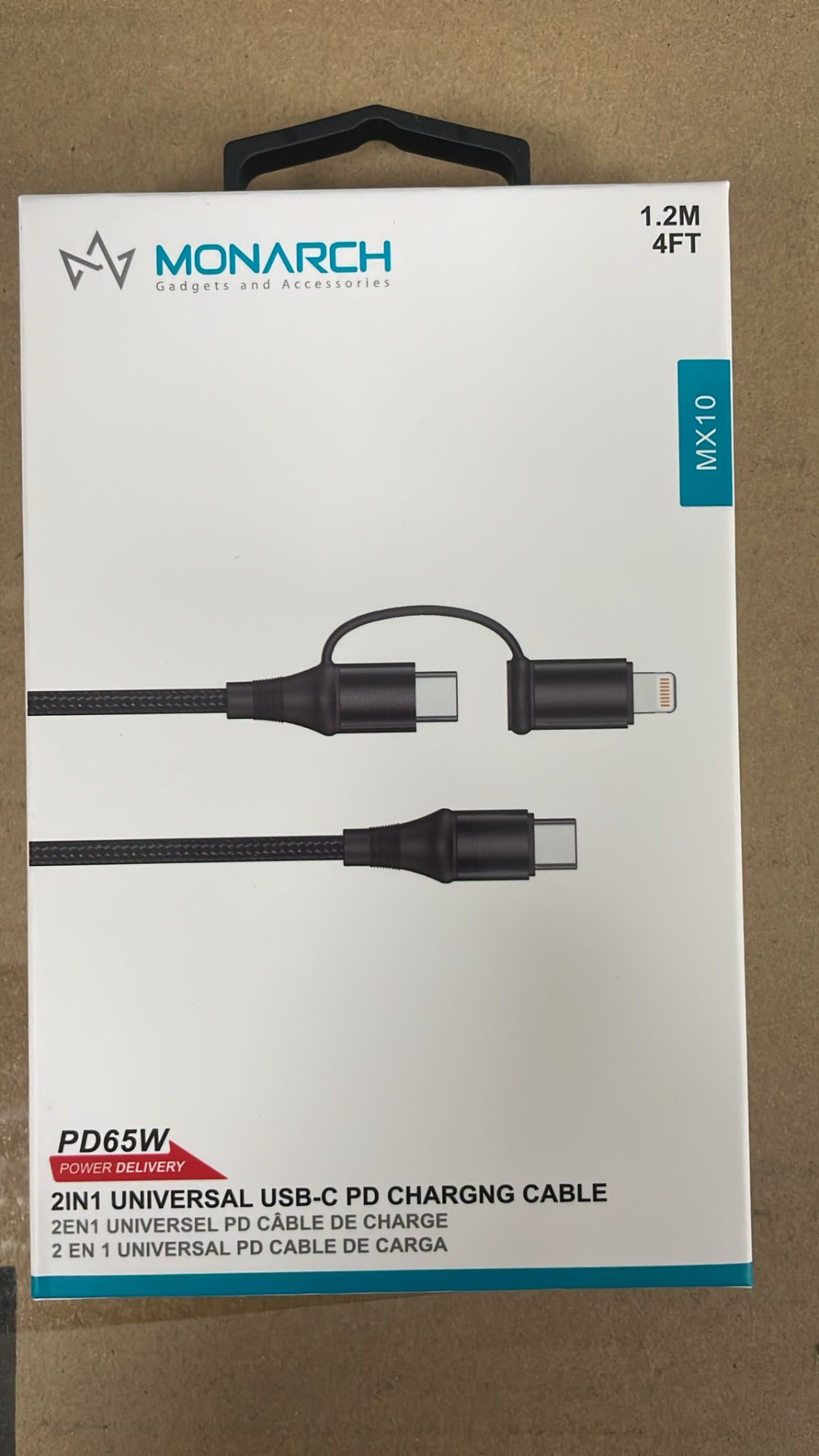 Monarch MX10 2-in-1 USB-C PD 65W cable