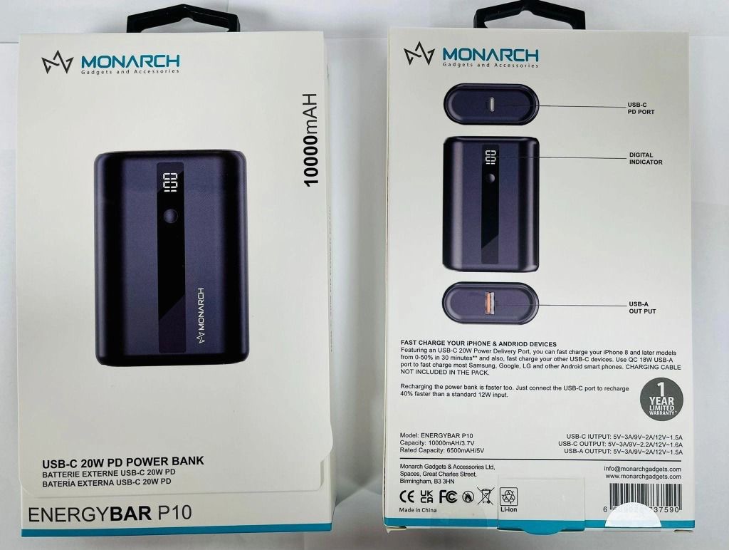 Monarch EnergyBar P10 power bank, 10000mAh