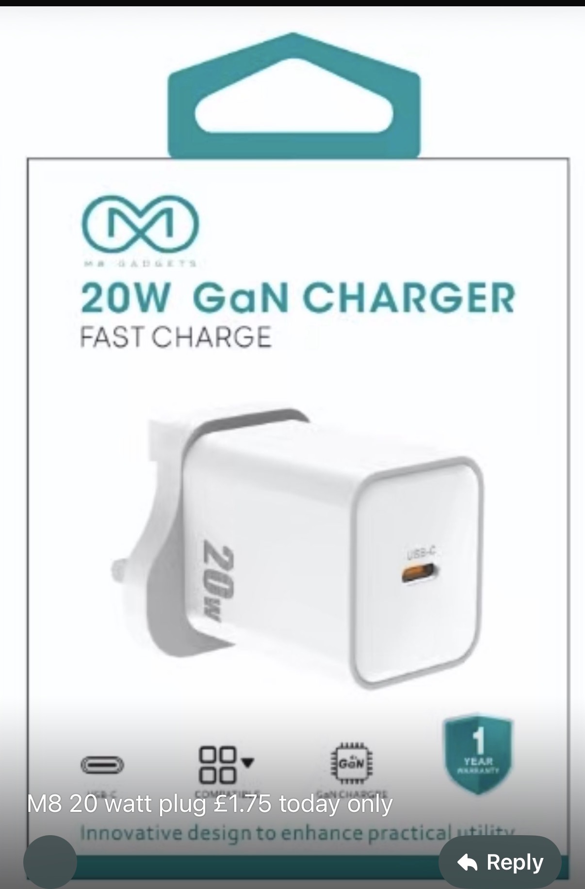 M8 20W GaN fast charger