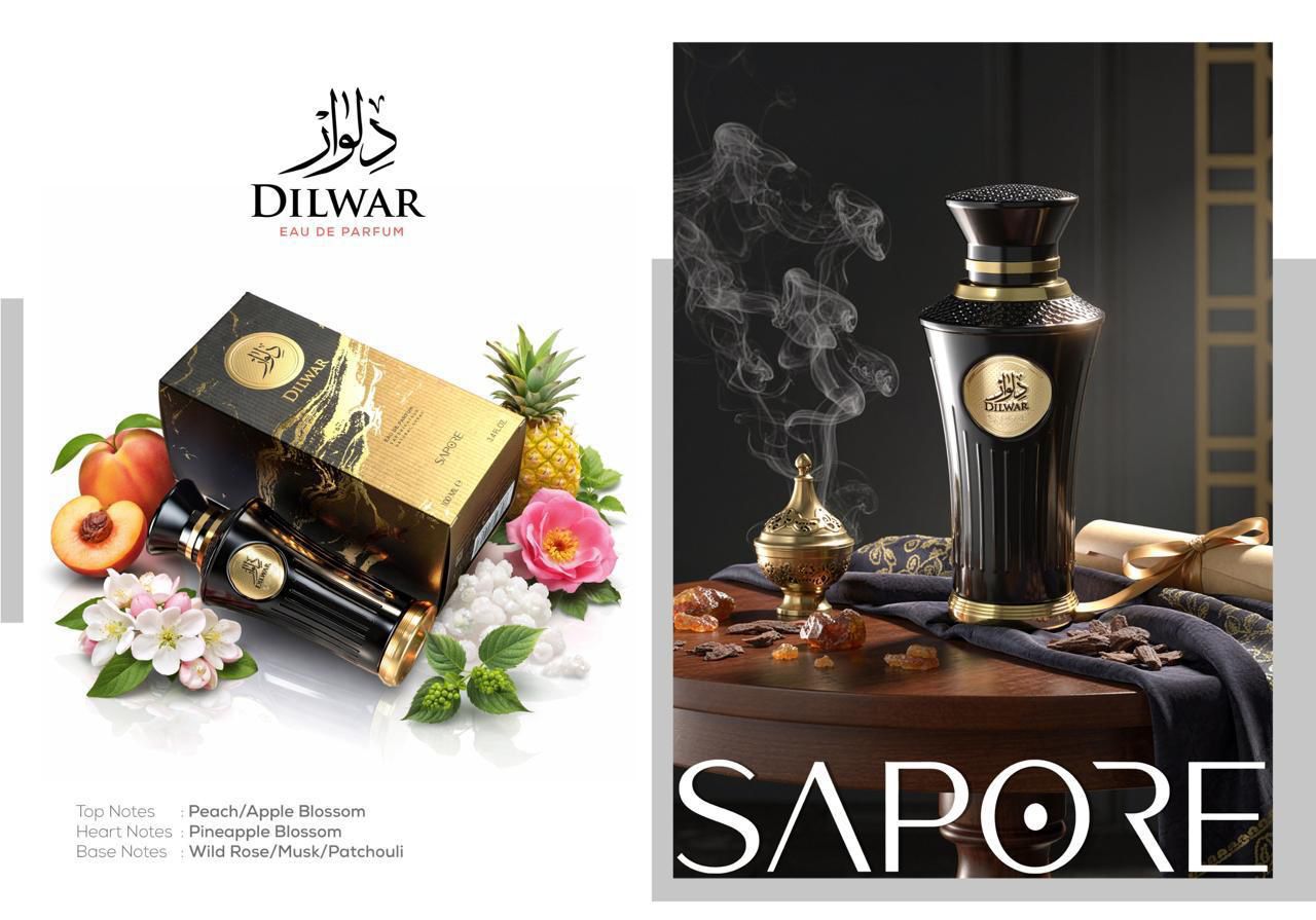 Dilwar by Sapore black eau de parfum bottle and presentation box
