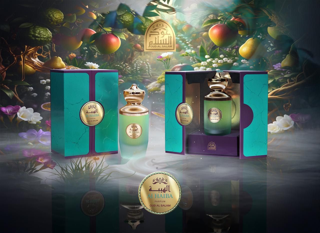Al Haiba by Oud Al Salam green perfume bottle and presentation box
