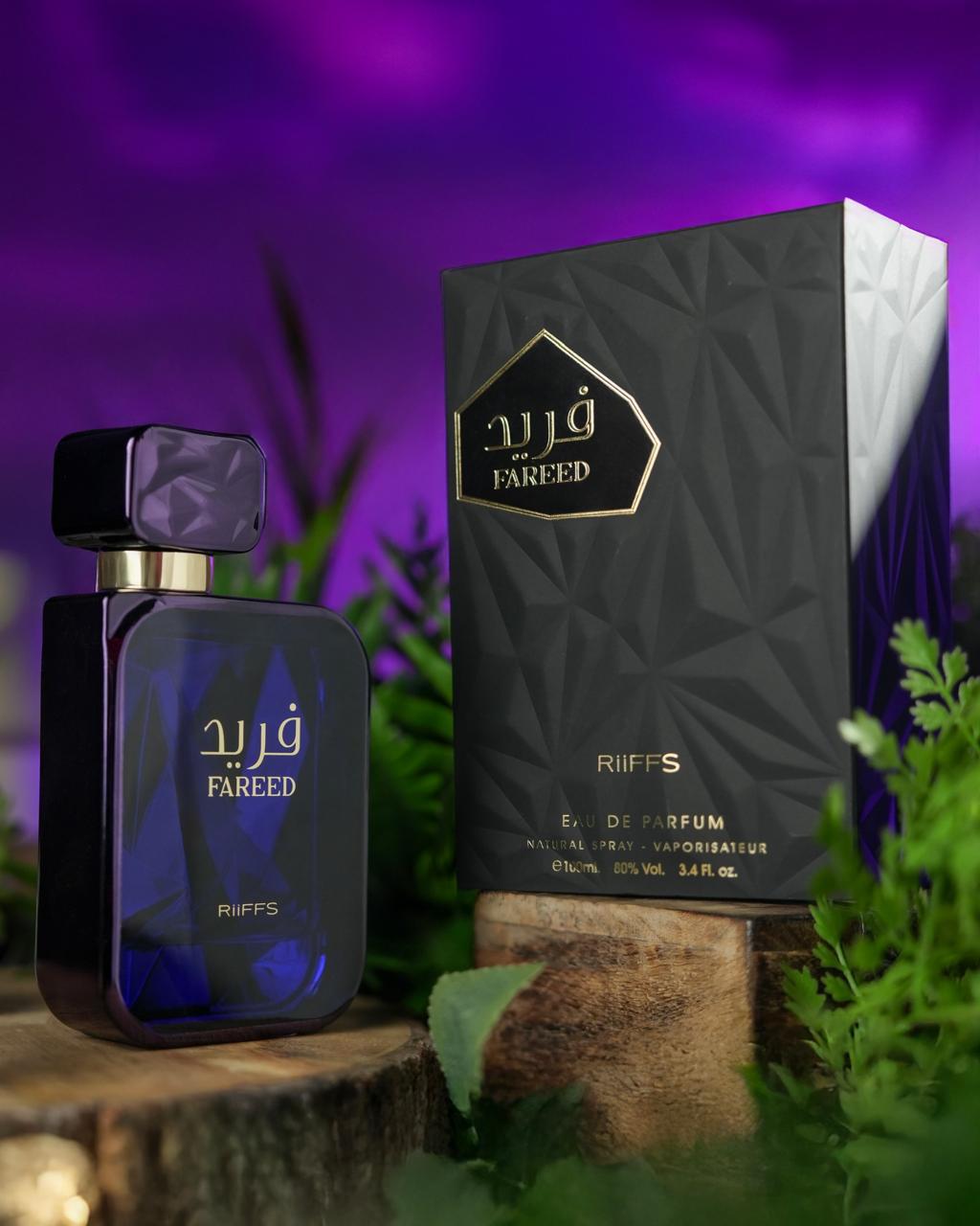 Fareed by Riiffs blue eau de parfum bottle and presentation box